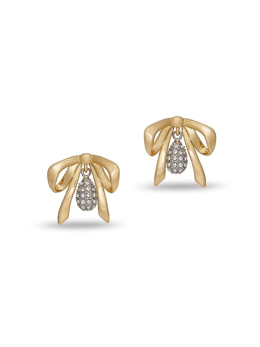 Women's Dainty Pavé Bow 14K-Gold-Plated & Crystal Drop Earrings - Crystal