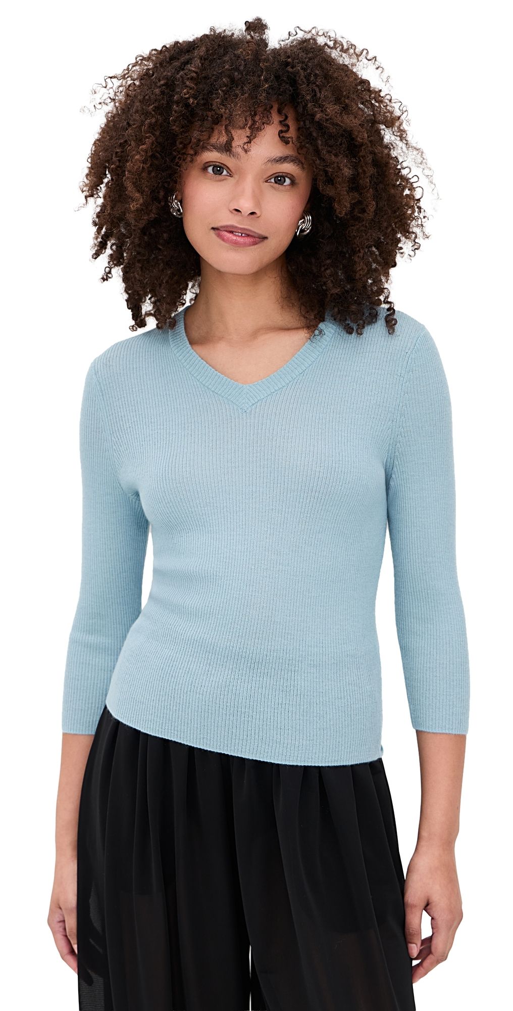 Vince Solid High V Neck Long Sleeve Pullover Clearwater M