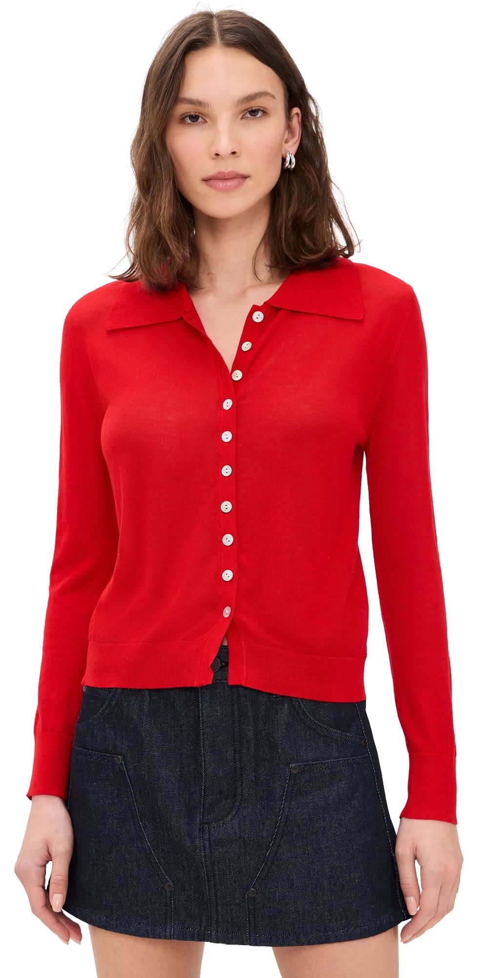 Lioness Chalet Long Sleeve Collared Top Crimson XXS