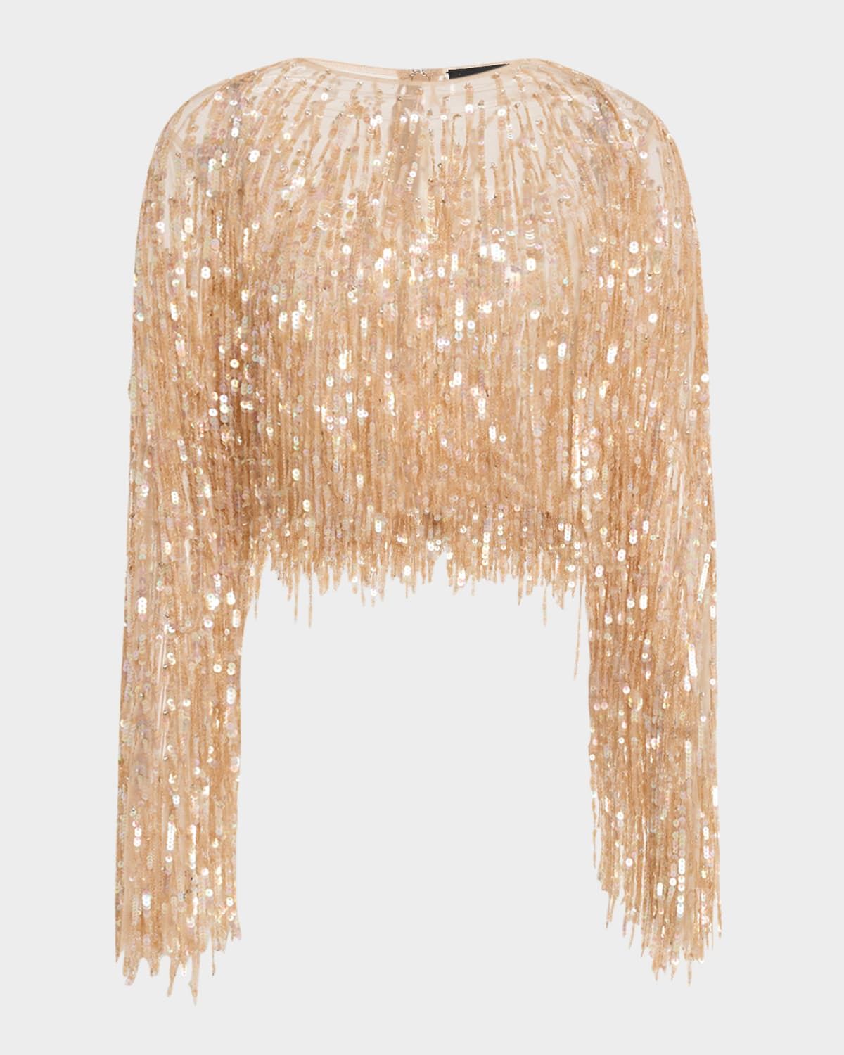 Fringe Sequined Cropped Top