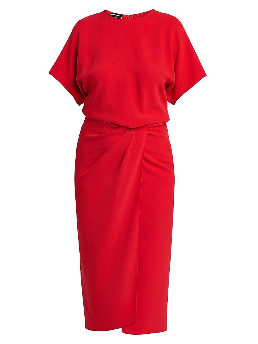 Women's Asymmetric Washed Silk Midi-Dress - Geranium - Size 14