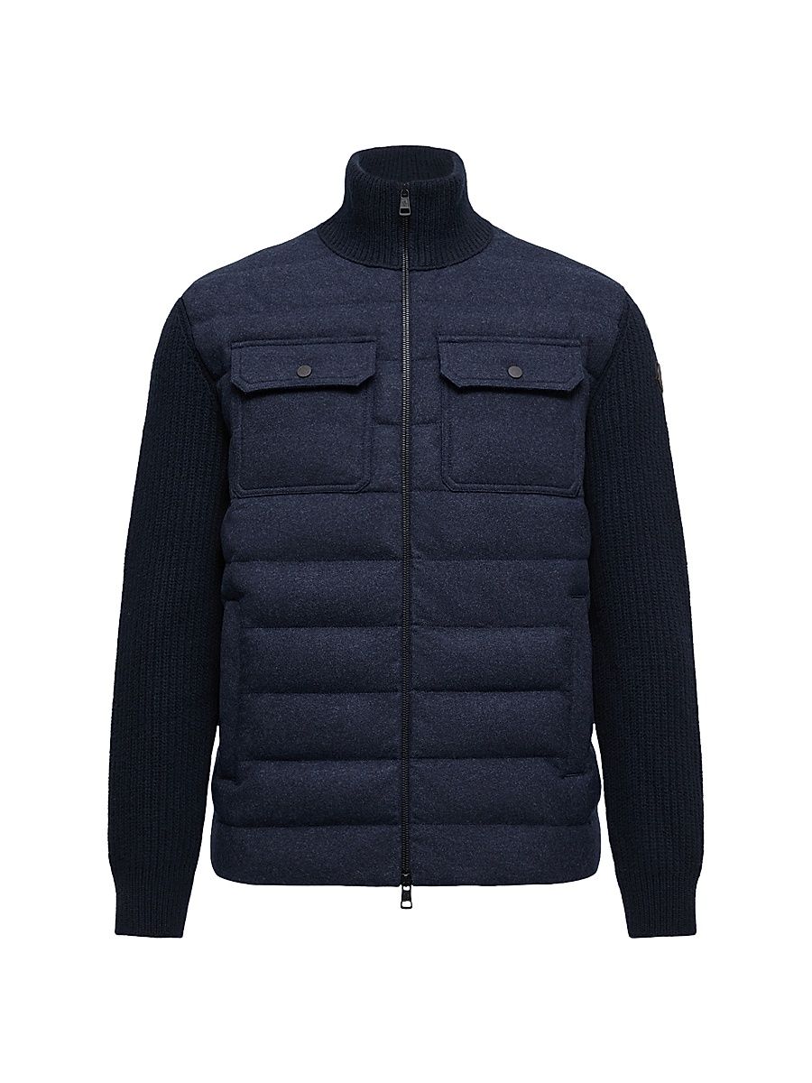 Men's Down-Filled Cardigan in Wool - Navy Blue - Size XXL