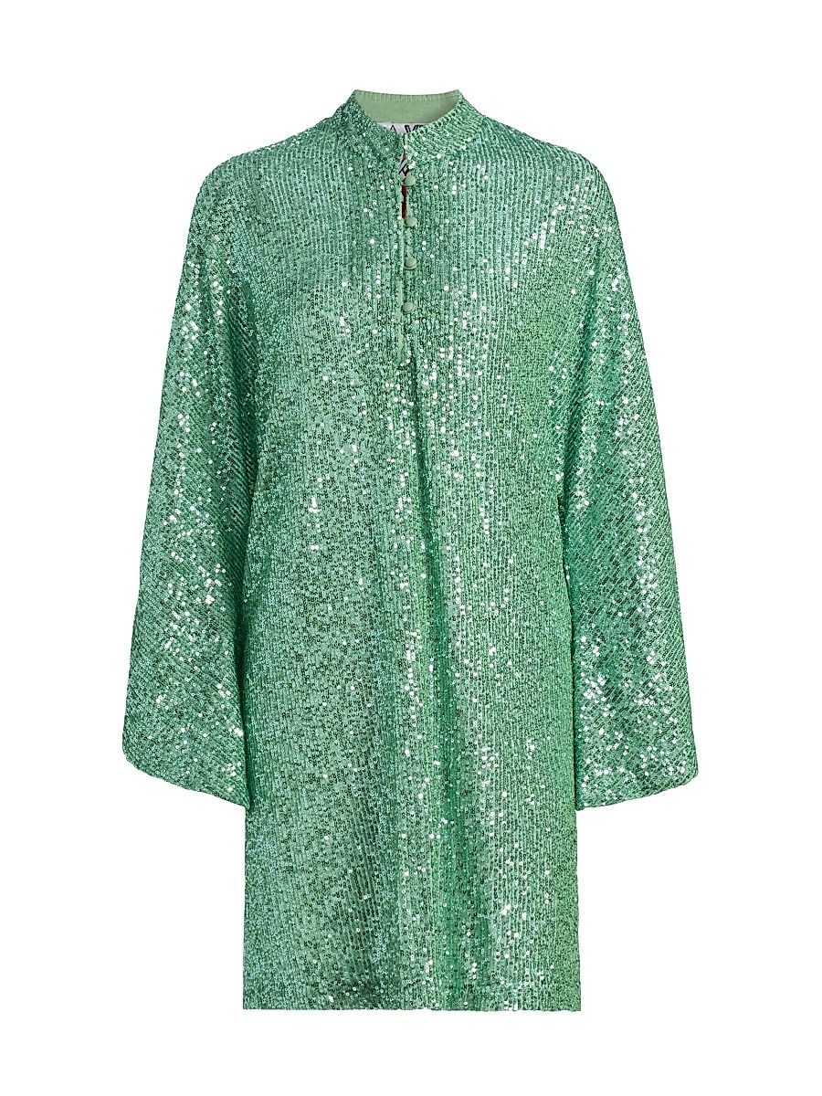 Women's Sequined Caftan Minidress - Mint