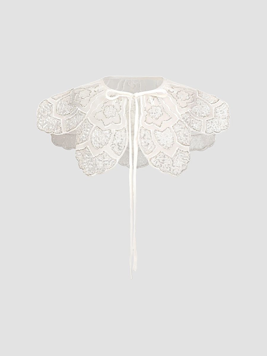 Tulleen Girl's Girl's Floral Embroidered Stole - Ivory