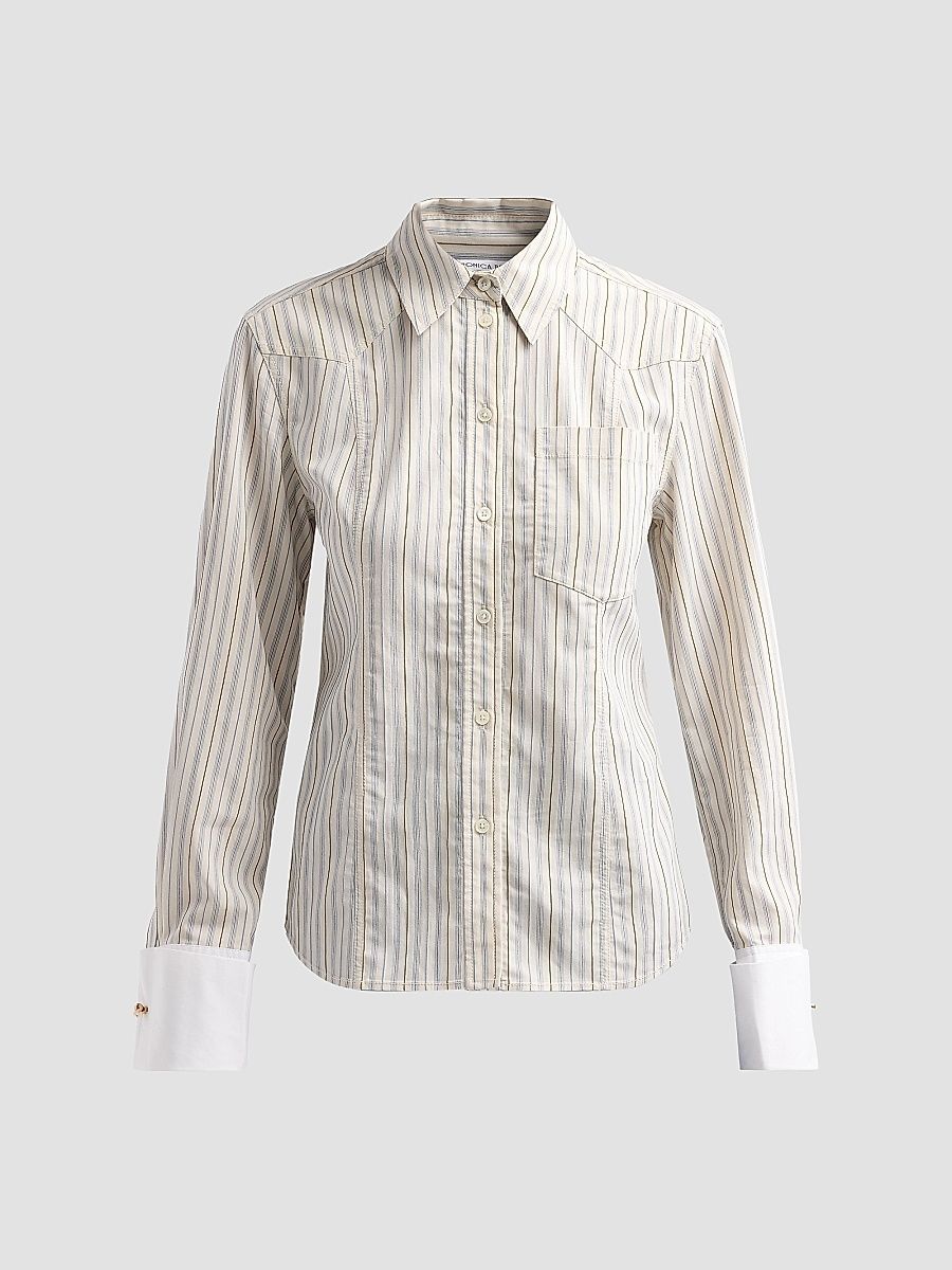 Women's Rourke Striped Button-Front Shirt - Ecru Multi - Size 16