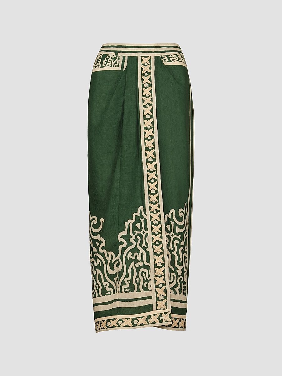 Women's Tactile Mirage Linen Maxi Skirt - Green Ecru - Size 8