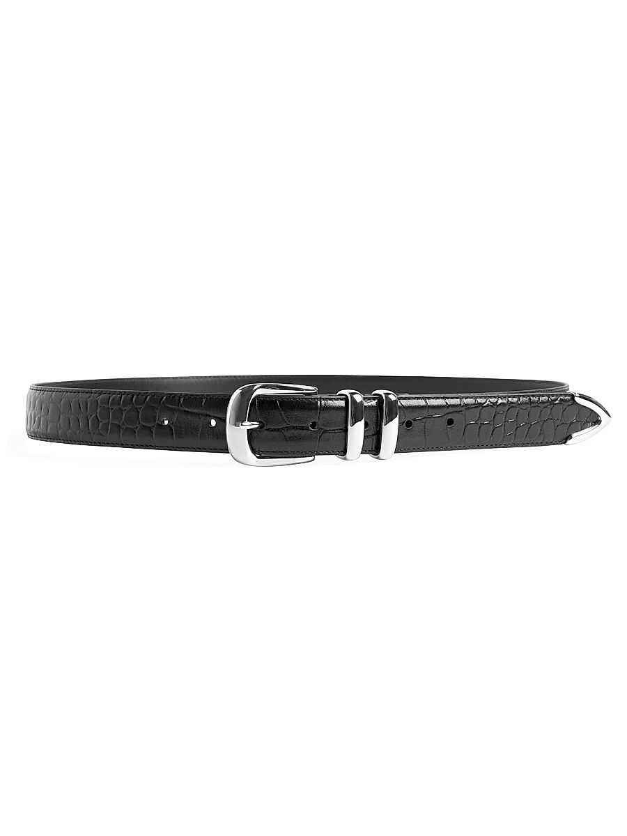 Women's The Jordan Croc-Embossed Leather Belt - Black Nickel - Size Medium