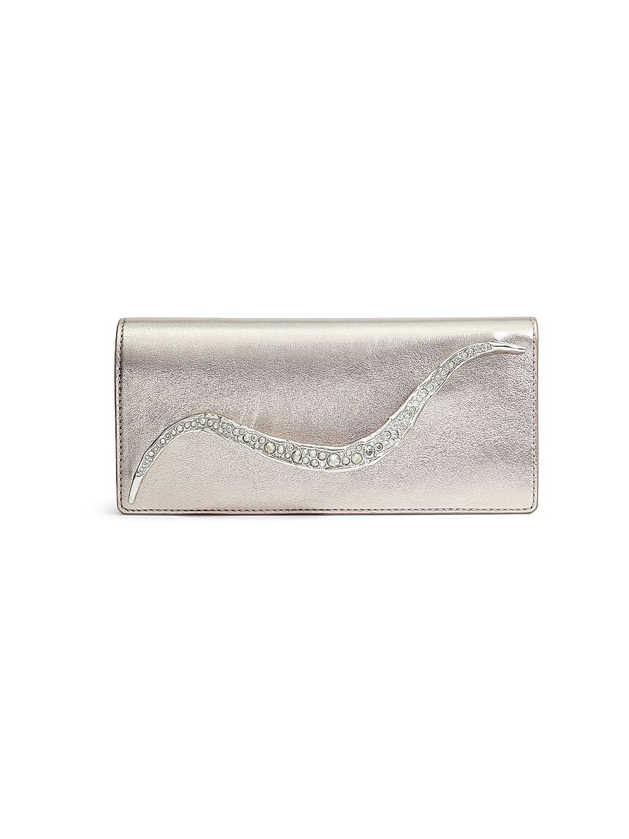 Women's Crystal Curve Metallic Leather Clutch - Champagne