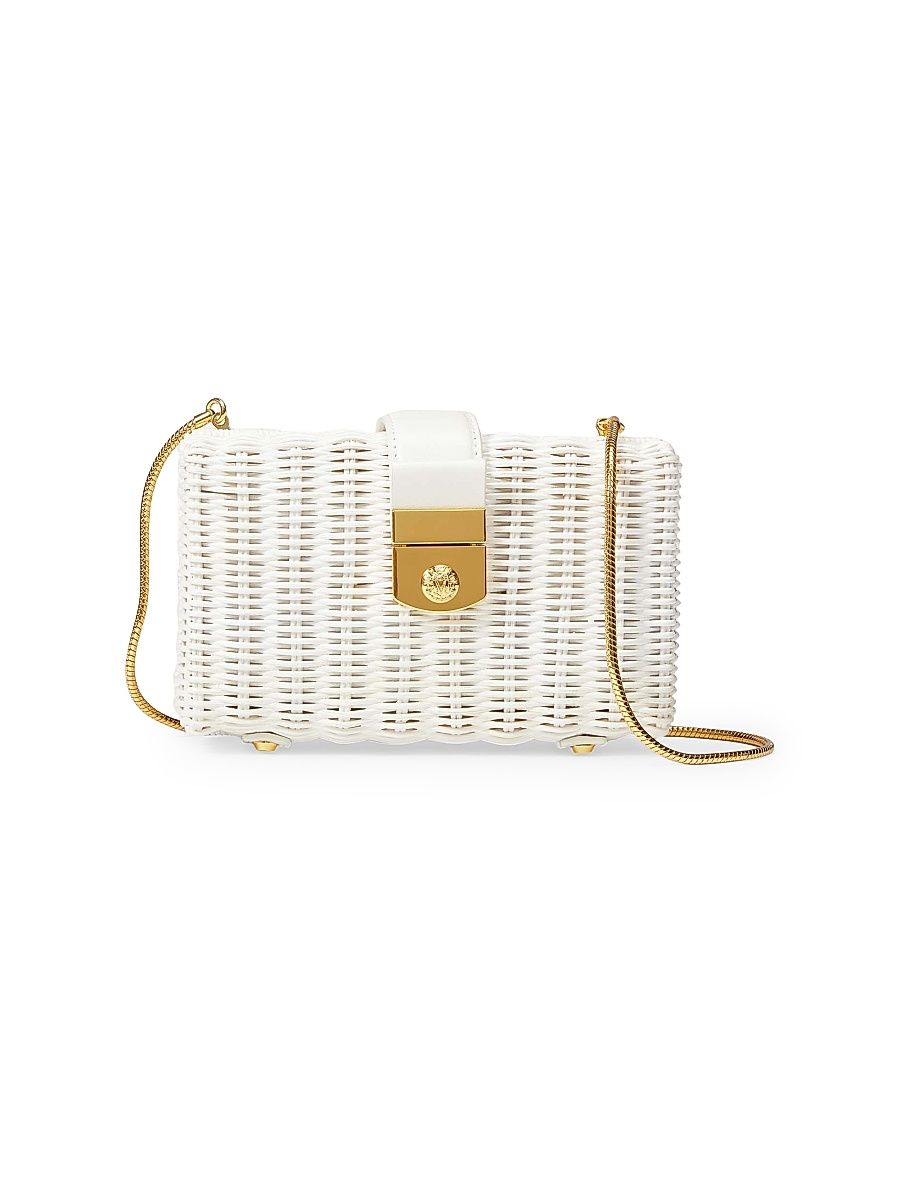 Women's Lock Box Rattan & Leather Clutch - Natural Hazelwood