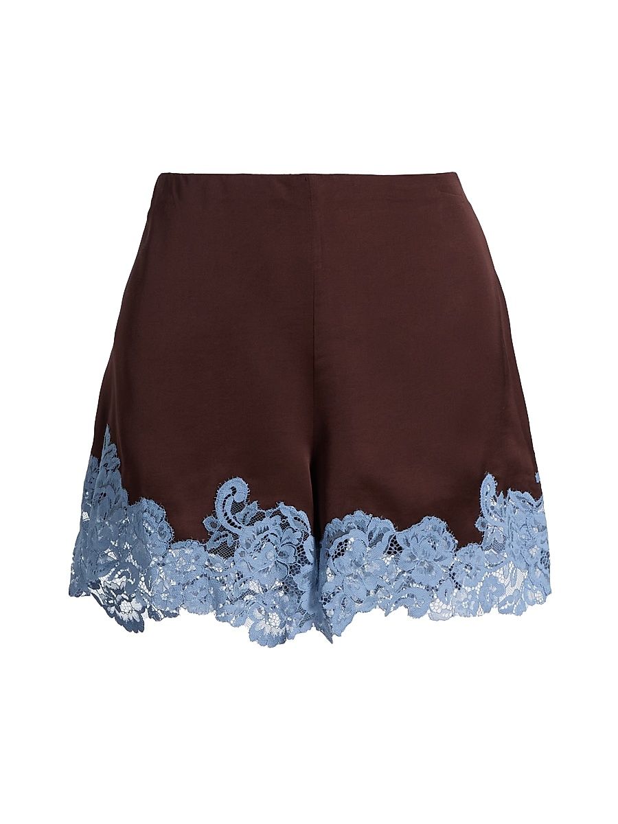 Women's Pipa Contrast Lace-Trim Shorts - Ganache French Blue - Size Large