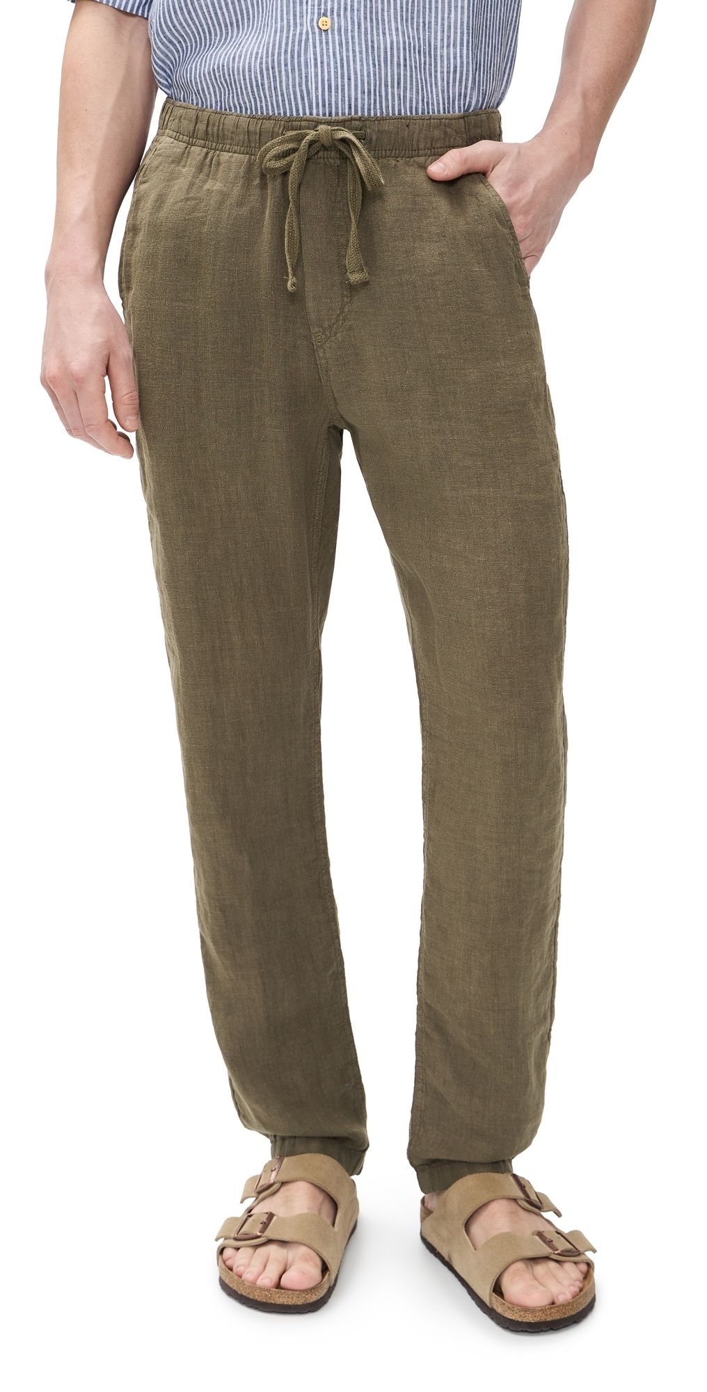 Faherty Linen Drawstring Pants Dark Palm S