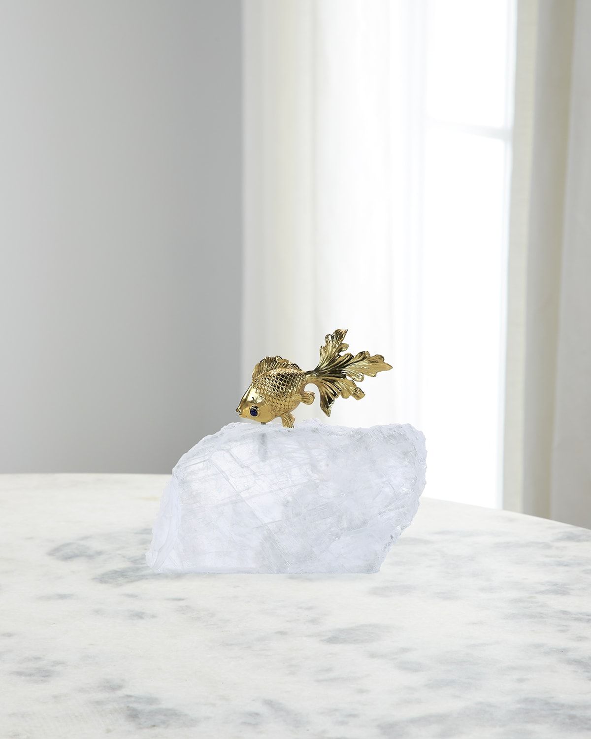 Fantail Goldfish on Selenite Sculpture