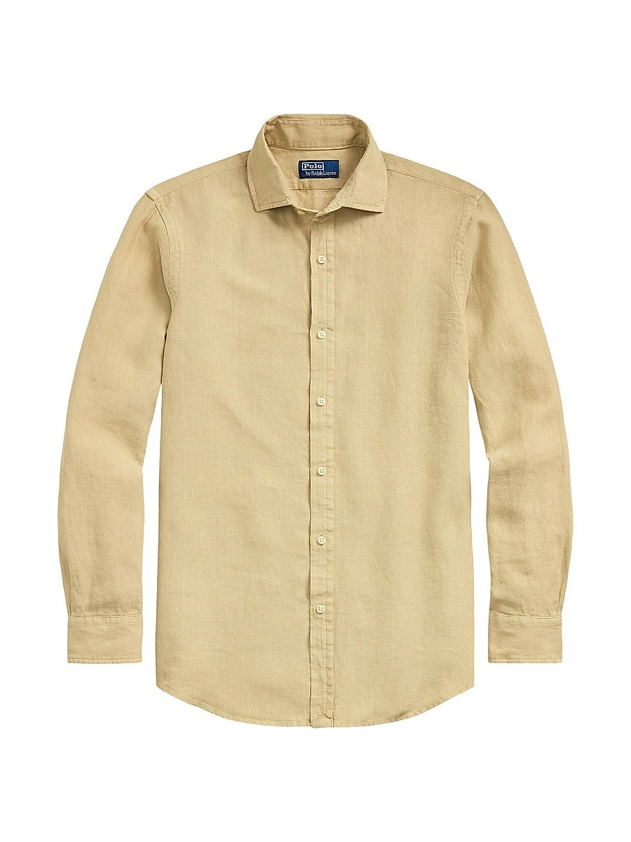 Men's Slub Linen Long-Sleeve Shirt - Coastal Beige - Size XXL