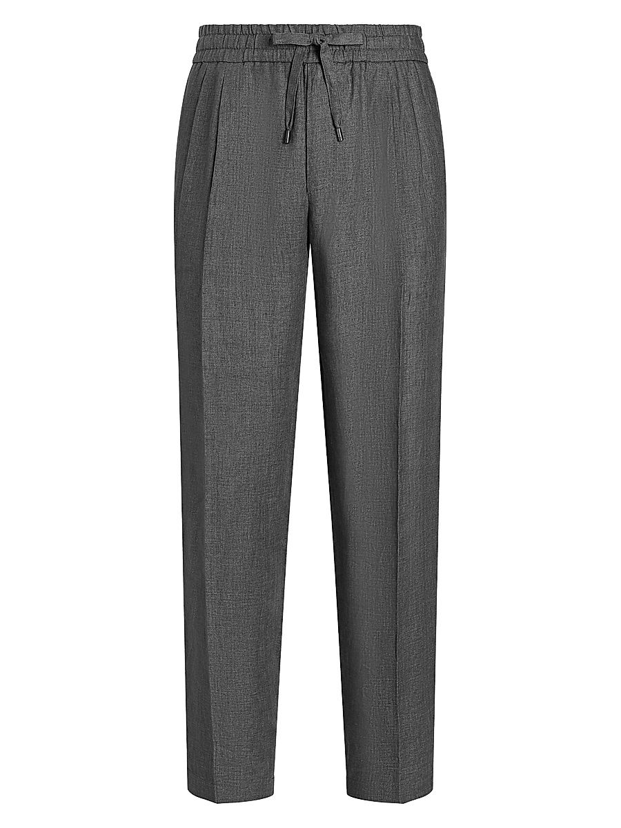 Men's Pleated-Front Linen Trousers - Dark Grey - Size 38