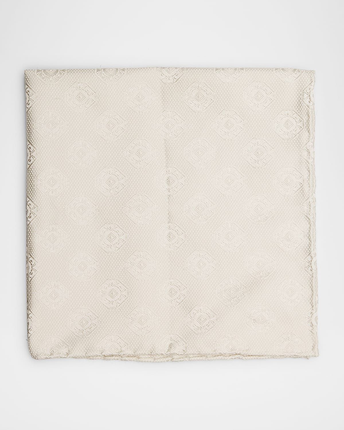 Men & apos;s Tonal Medallion Jacquard Silk Pocket Square