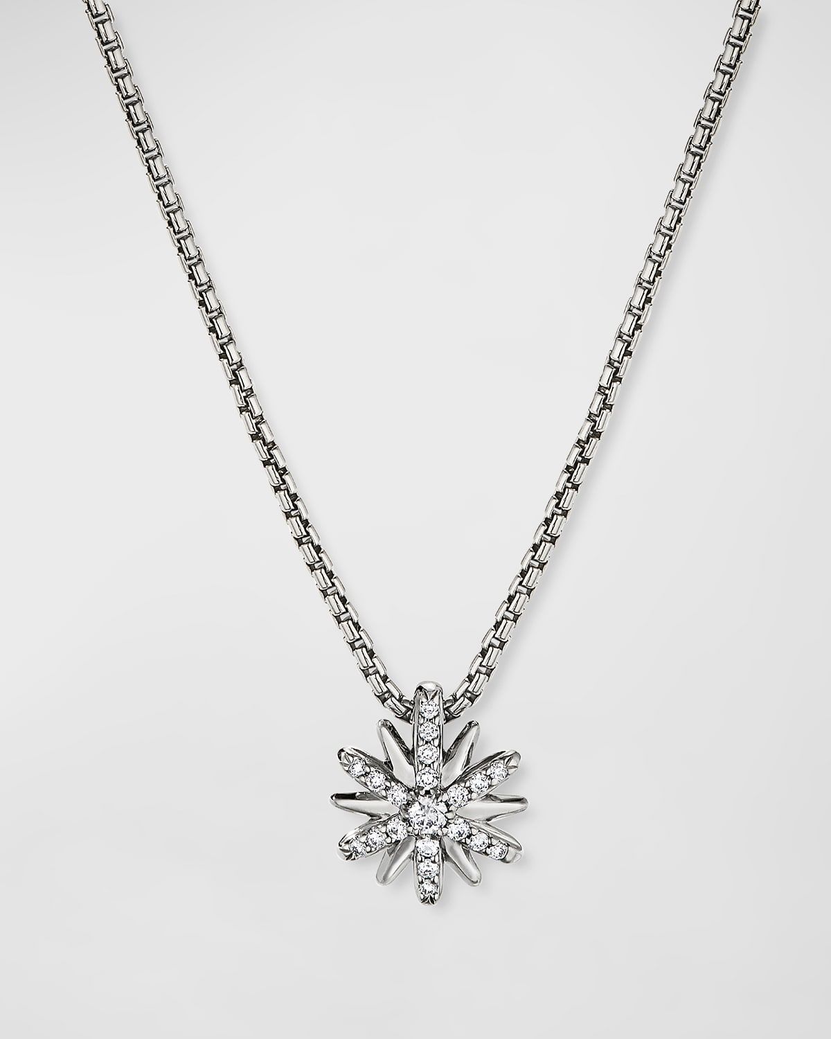 Petite Starburst Diamond Pave Pendant Necklace in Silver with Diamonds