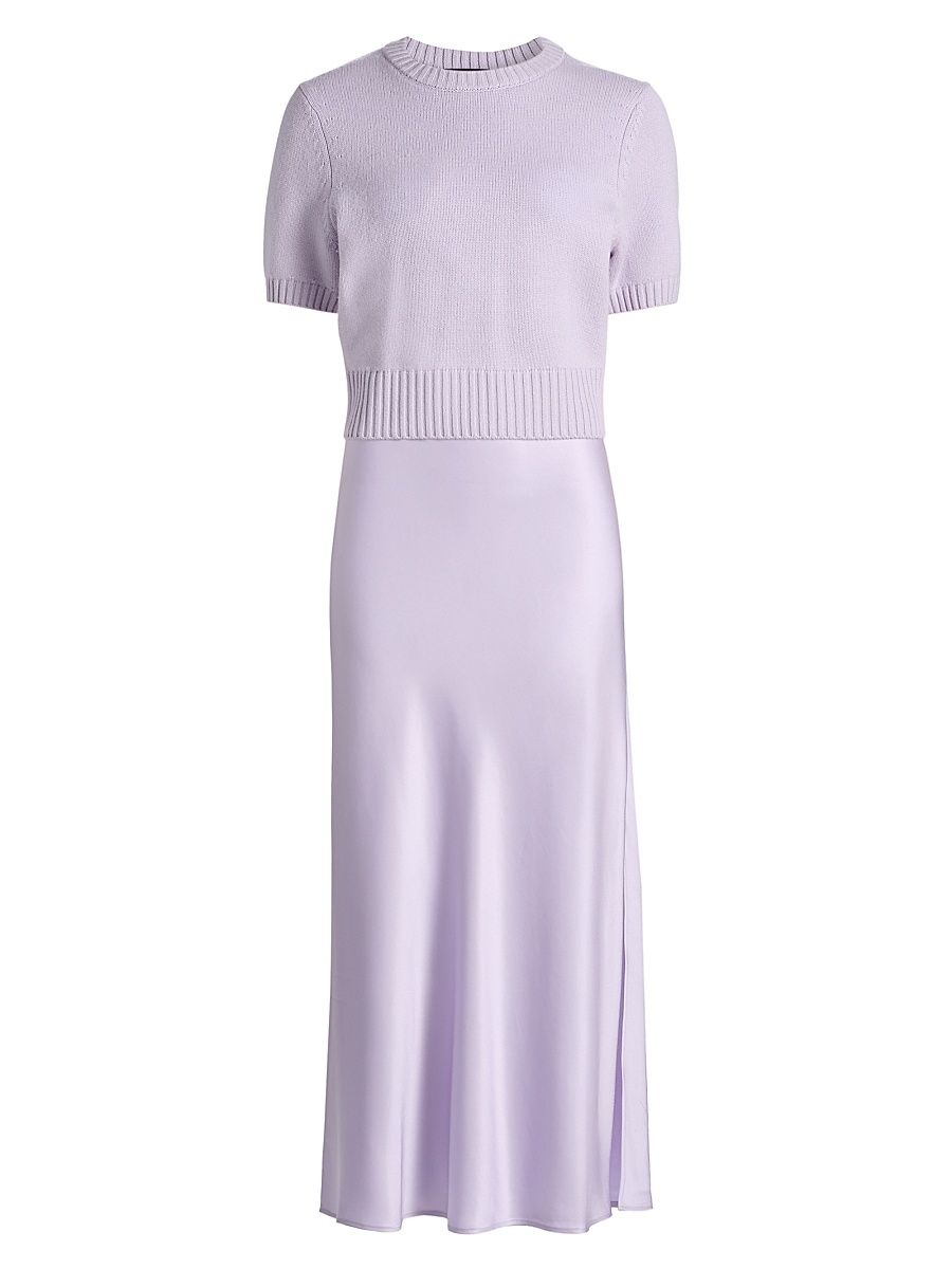 Women's Fleur Mixed-Media Midi-Dress - Wisteria - Size Large