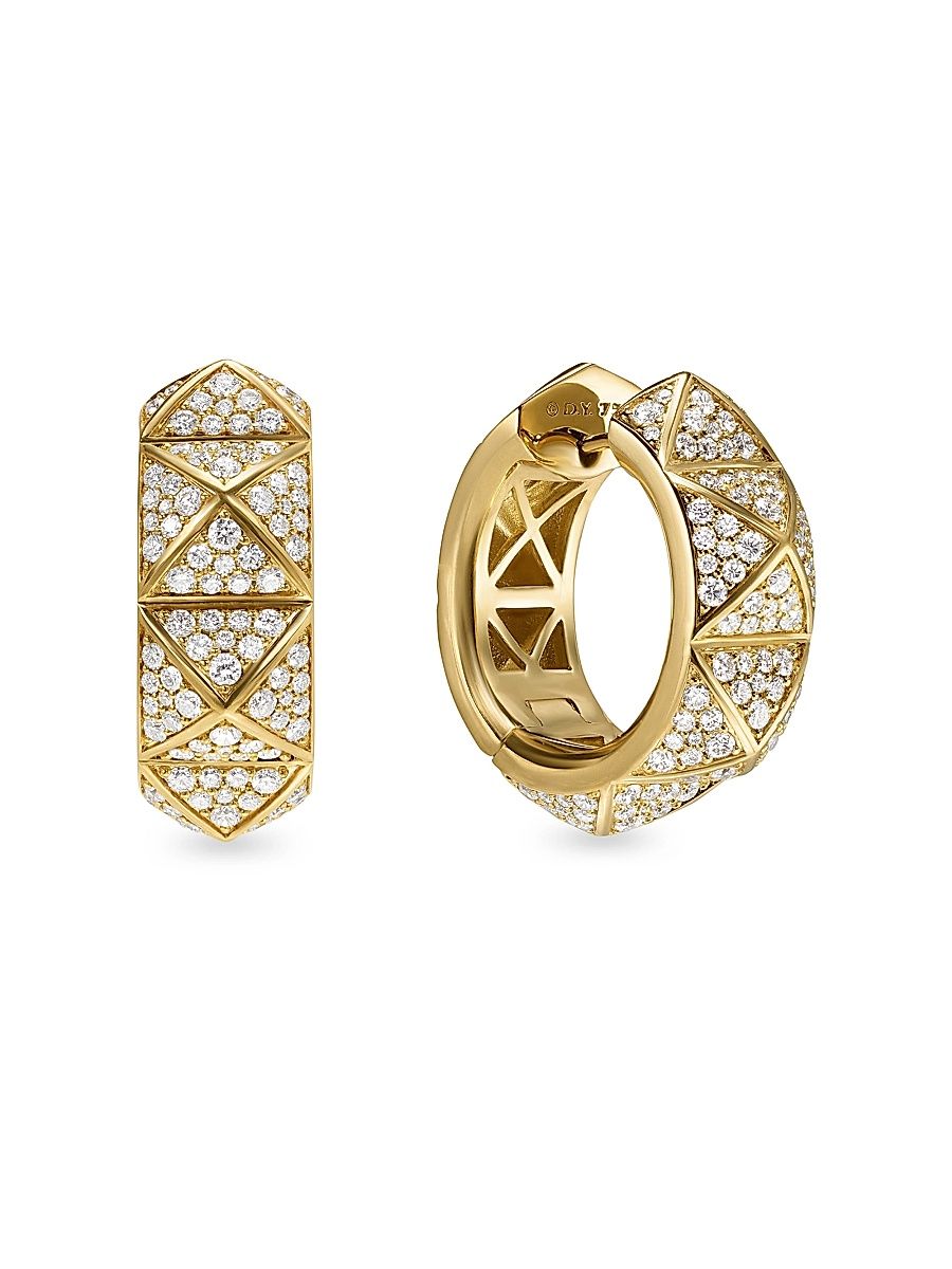 Women's Pyramid Hoop Earrings in 18K Yellow Gold with Diamonds, 23.9MM - Diamond