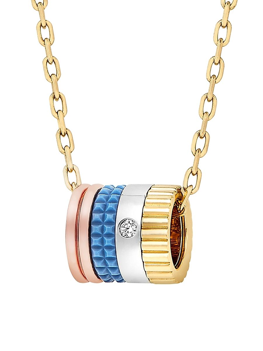 Women's Quatre Blue Edition Tri-Tone 18K Gold, 0.01 TCW Diamond & HyCeram Mini Pendant Necklace - Gold Multi