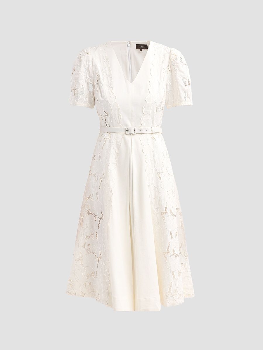 Women's Amal Floral-Embroidered Midi Dress - White - Size 16