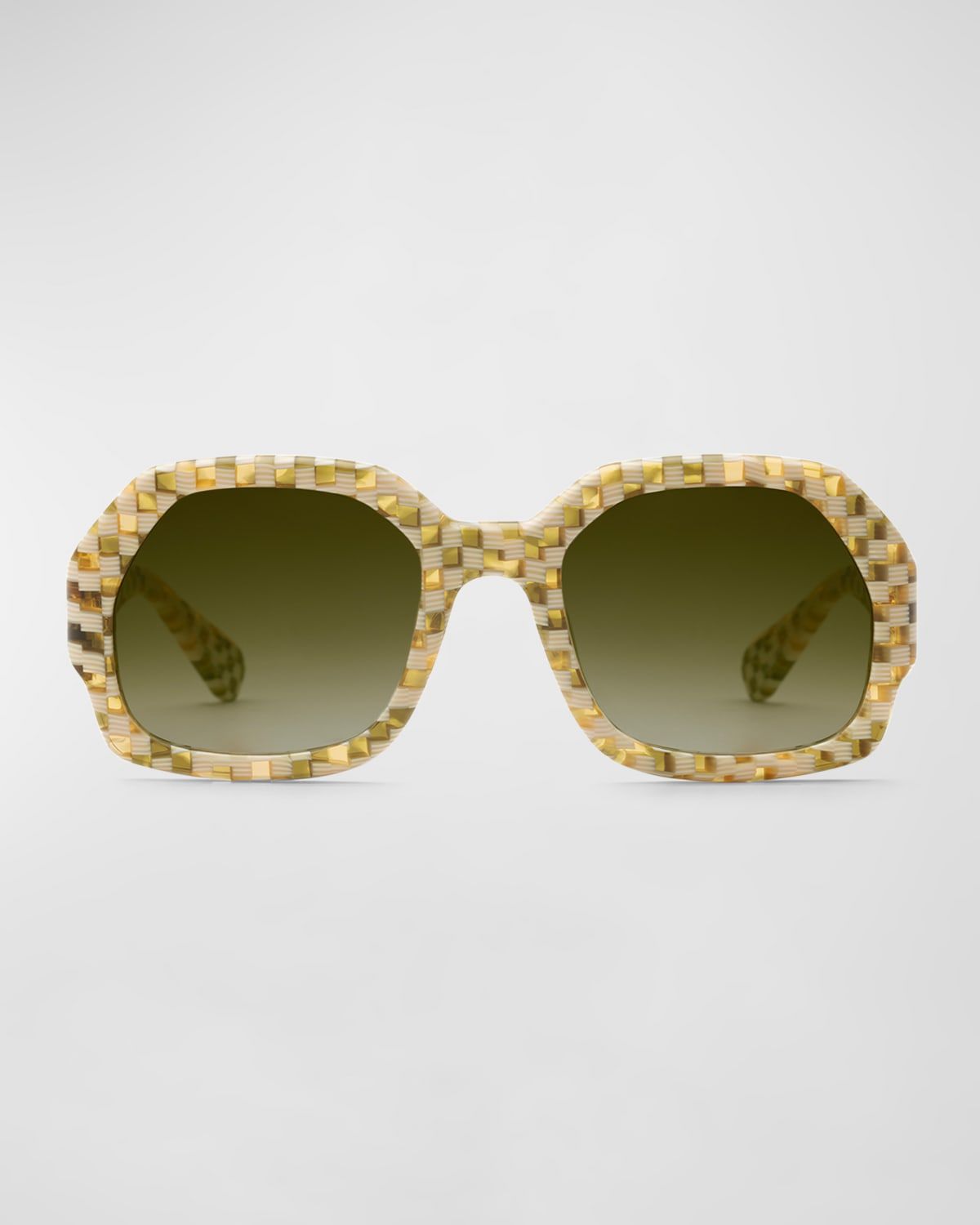 Naomi Checkered Acetate Round Sunglasses