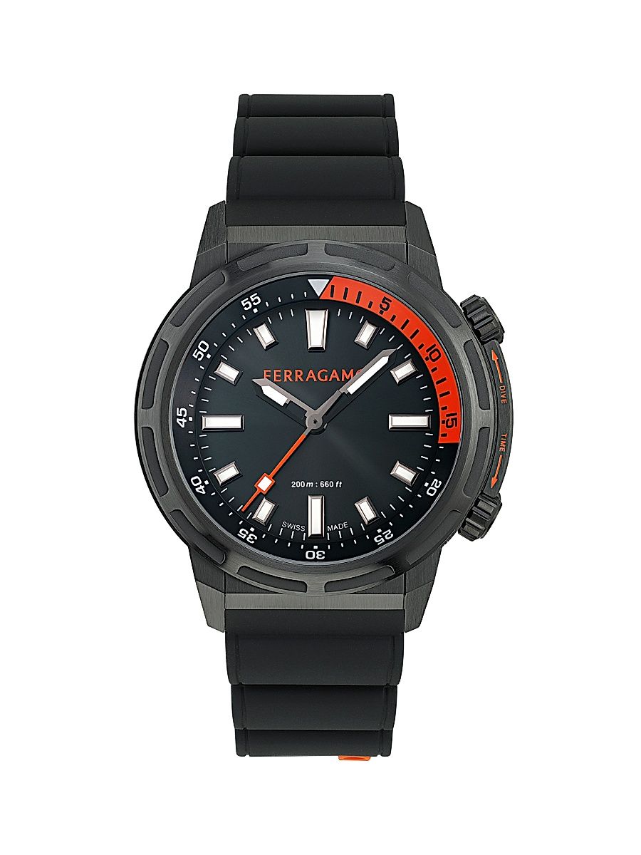 Men's Nima Stainless Steel & Silicone Strap Watch/ 46MM - Black