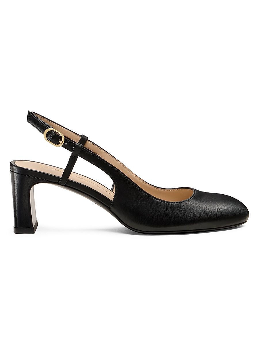 Women's Babette 60MM Leather Slingback Pumps - Black - Size 6.5