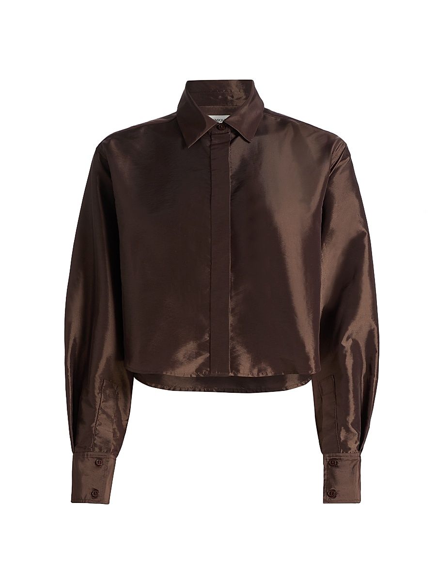 Women's Renata Crop Button-Front Shirt - Chocolate - Size XS