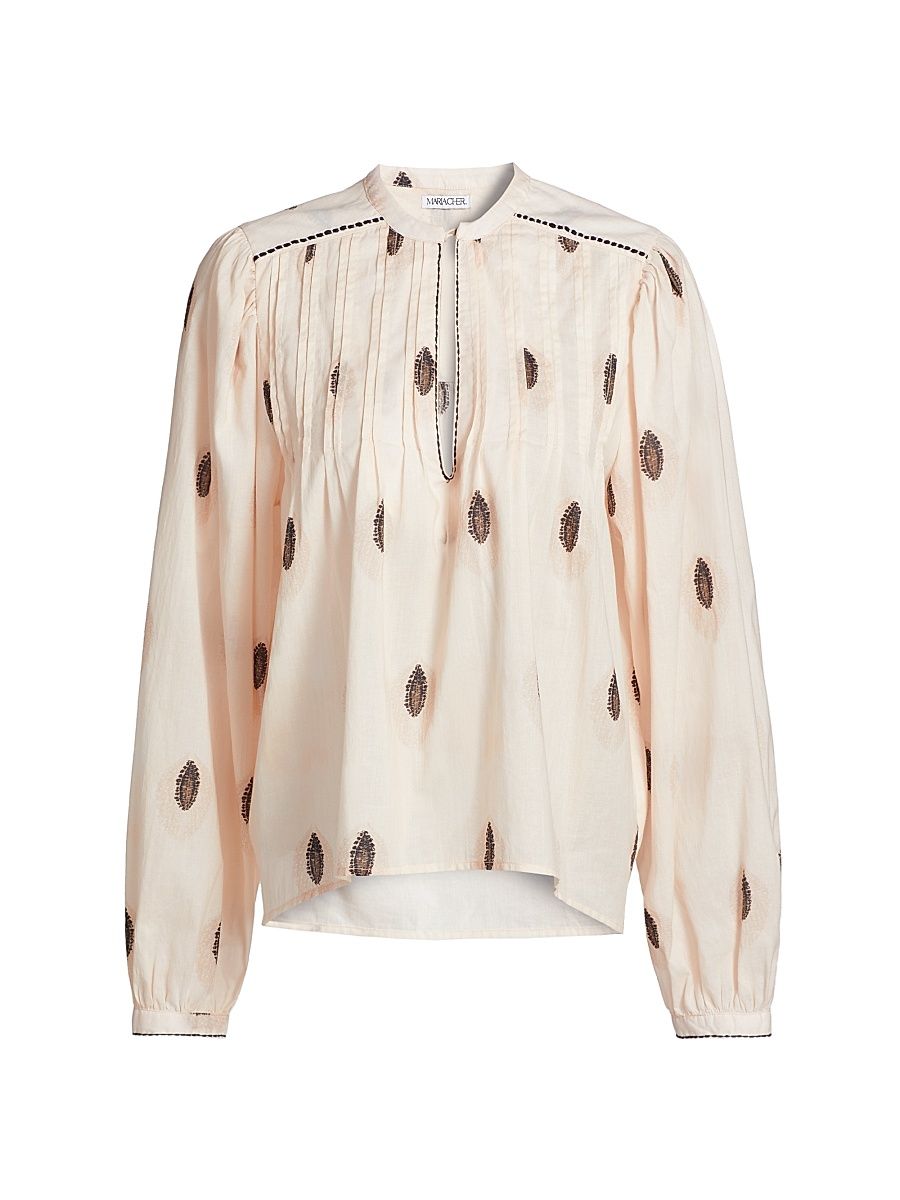 Women's Florida Violet Cotton Blouse - Ethnic Ecru - Size Large