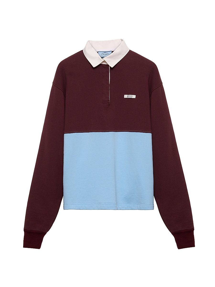 Women's Long-Sleeved Cotton Fleece Polo Shirt - Dark Red - Size Medium