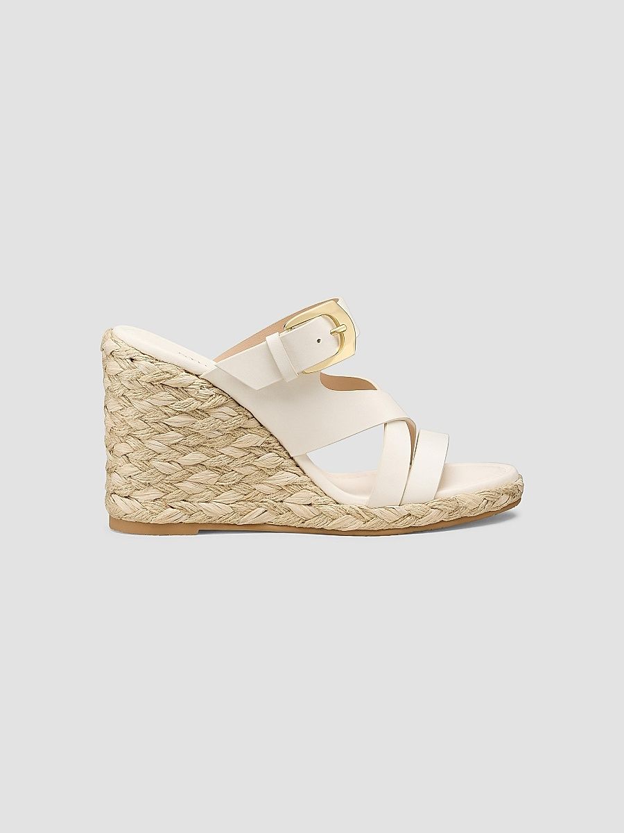 Stuart Weitzman Women's Sai 105MM Leather Espadrille Wedge Sandals - Cream - Size 9.5