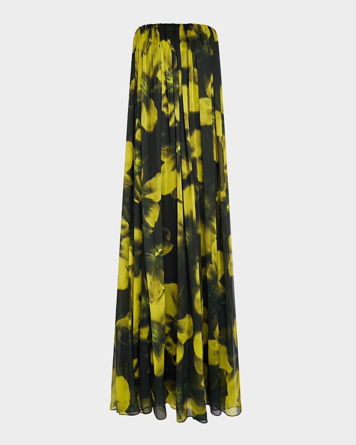 Claudette Strapless Floral-Print Trapeze Gown