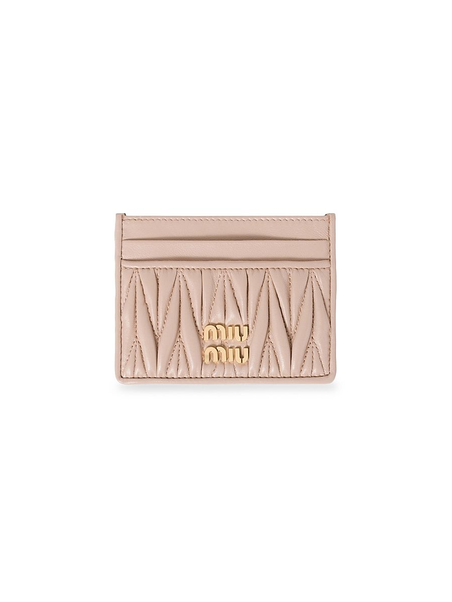 Women's Matelassé Nappa Leather Card Holder - Beige