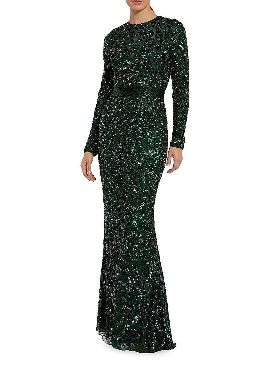Women's Beaded Empire Waist Gown - Forest Green - Size 16