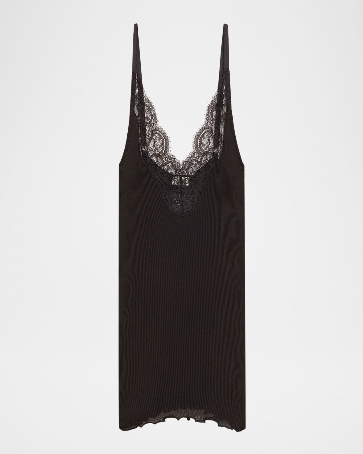 Ribbed Knit Tank Top with Lace Detail