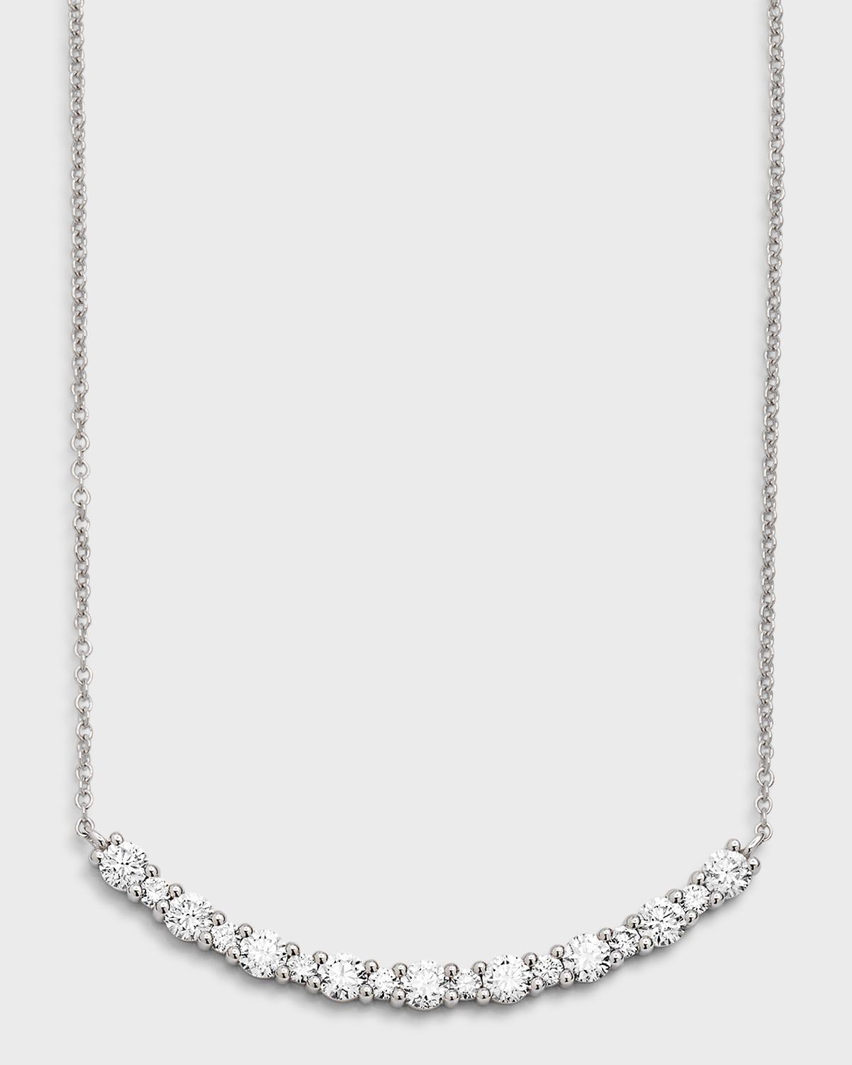 18K White Gold Round Diamond Smiley Bar Necklace, 0.79tcw, 18"L