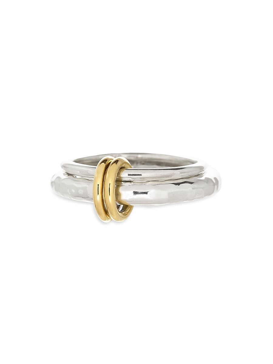Women's Spinelli Kilcollin Agon Vulcan 18K Yellow Gold & Sterling Silver Two-Band Ring - Silver - Size 6.5