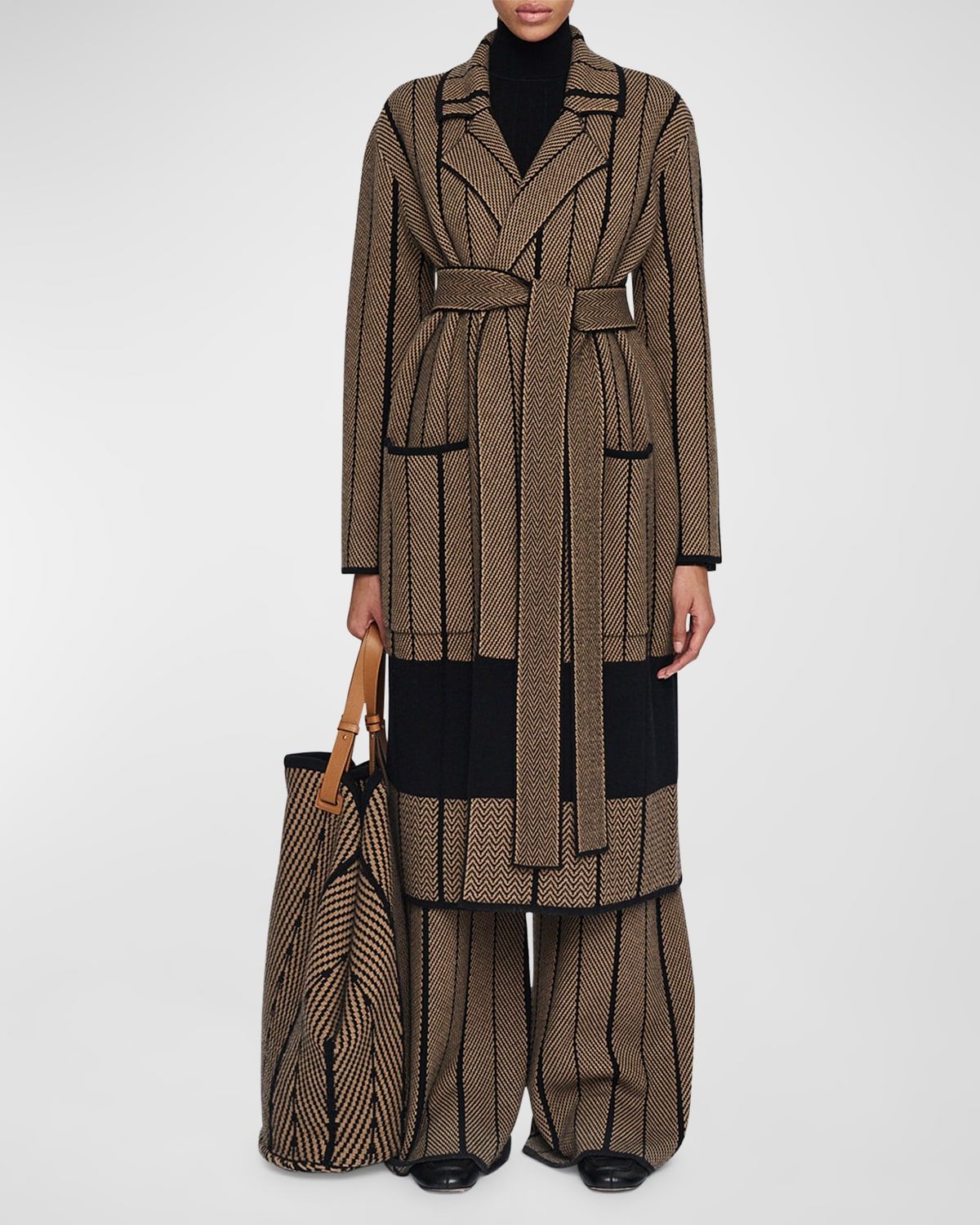 Wrap-Front Chevron Jacquard Coat