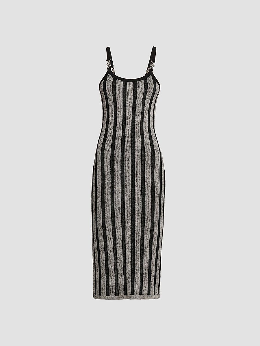Women's Stripe Wool-Blend Midi Dress - Black - Size 10