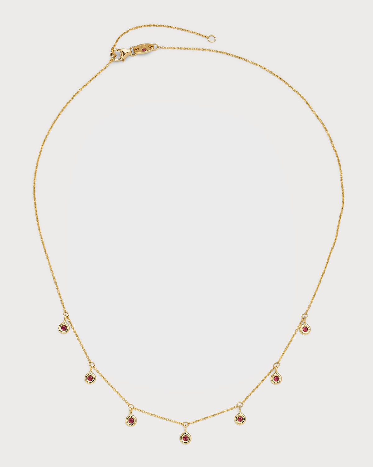 18K Yellow Gold Ruby 7 Dangle Necklace