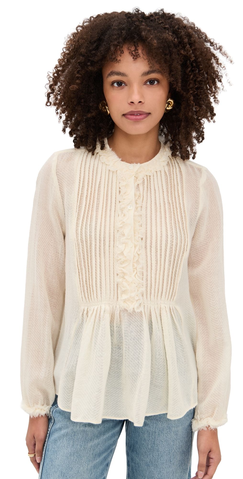 Ulla Johnson Adriel Long Sleeve Tunic Blouse Cowrie 14