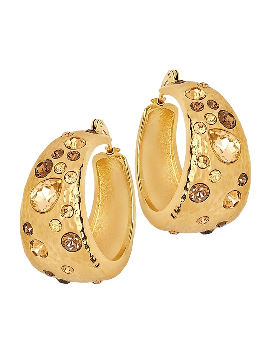 Women's 24K-Gold-Plated & Glass Crystal Hoop Earrings - Topaz