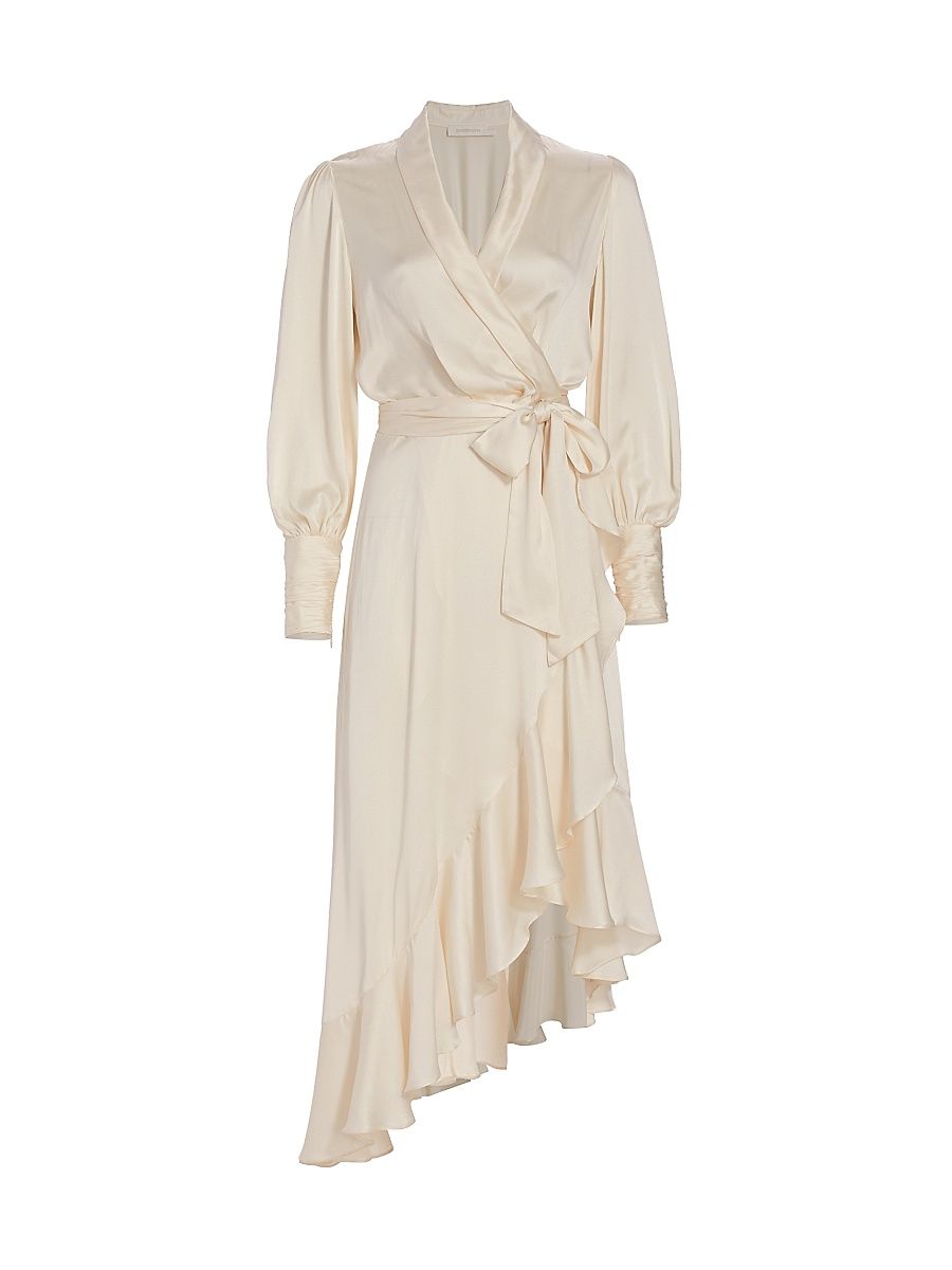Women's Silk Wrap Midi-Dress - Milk - Size 8