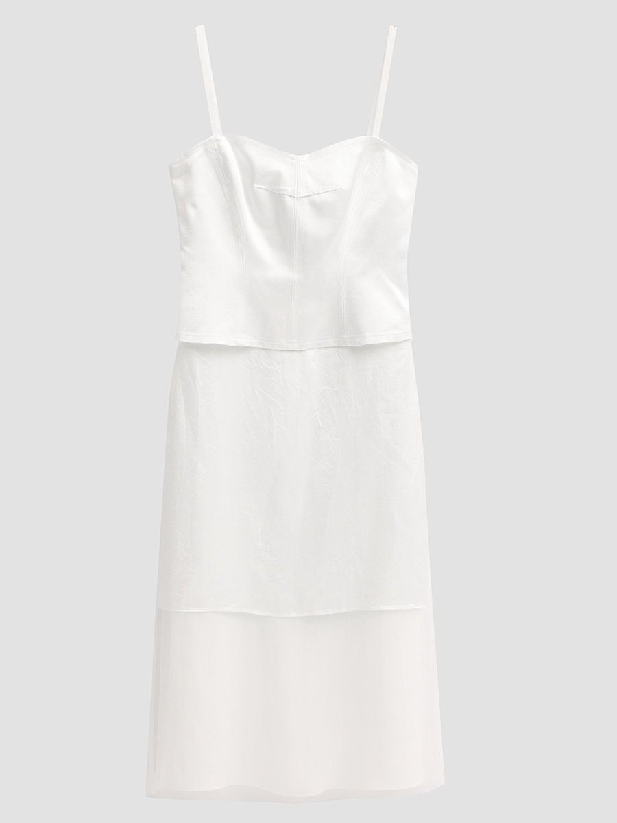 Women's Layered Twill Midi Dress - White - Size 14