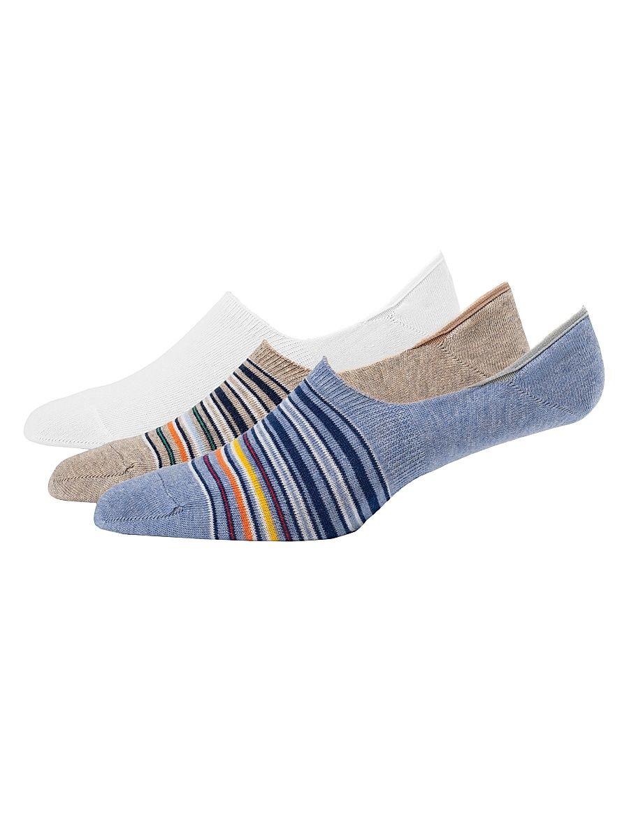 Men's 3-Pack Striped Cotton No-Show Socks - Mixed