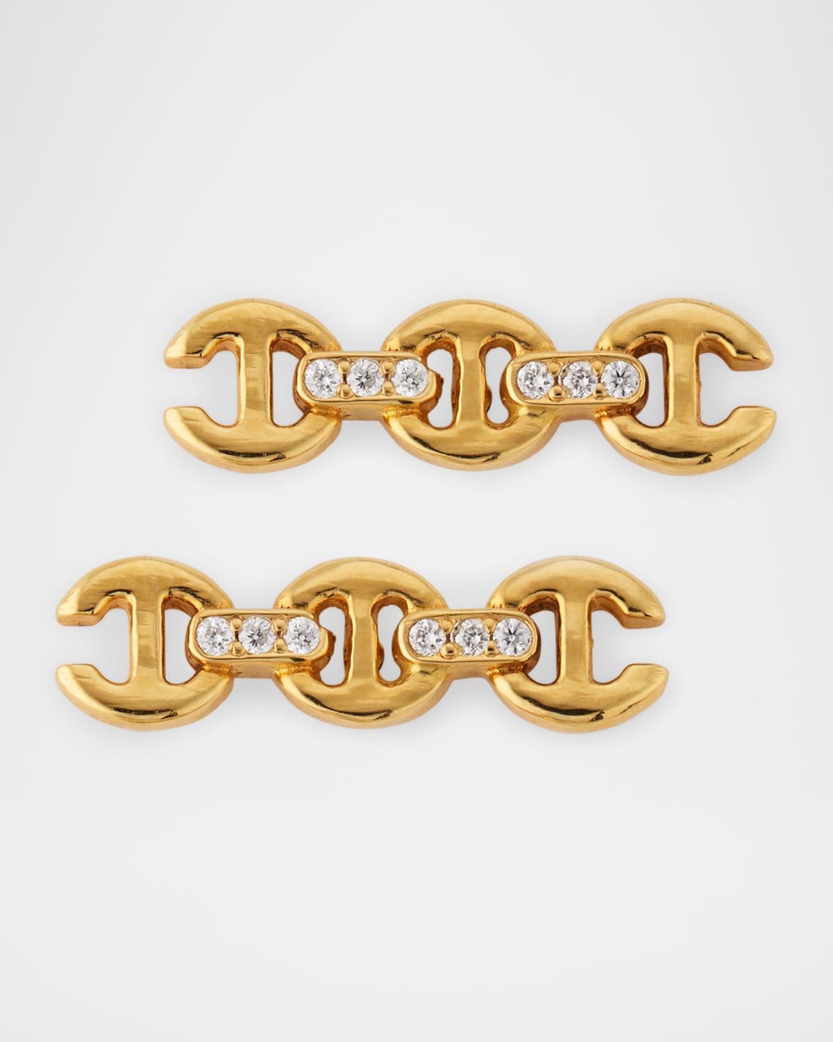 18K Yellow Gold 3mm Toggle Stud Earrings with Diamond Bridges