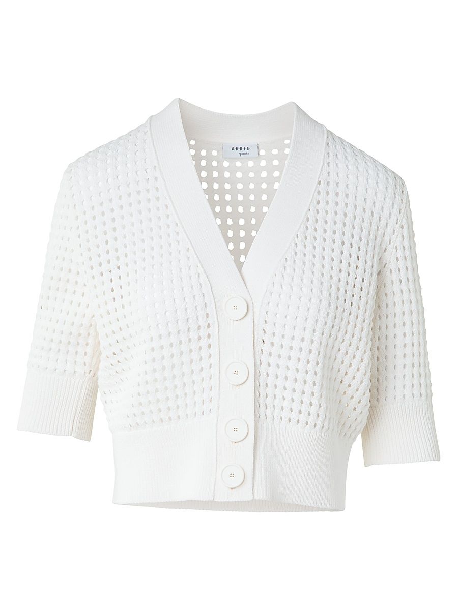 Women's Open-Knit Cotton Cardigan - Cream - Size 10