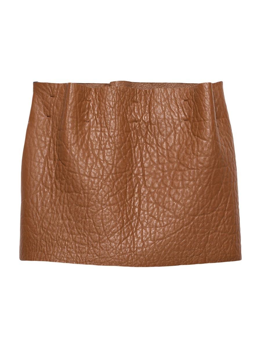 Women's Nappa Leather Mini Skirt - Brown - Size 8
