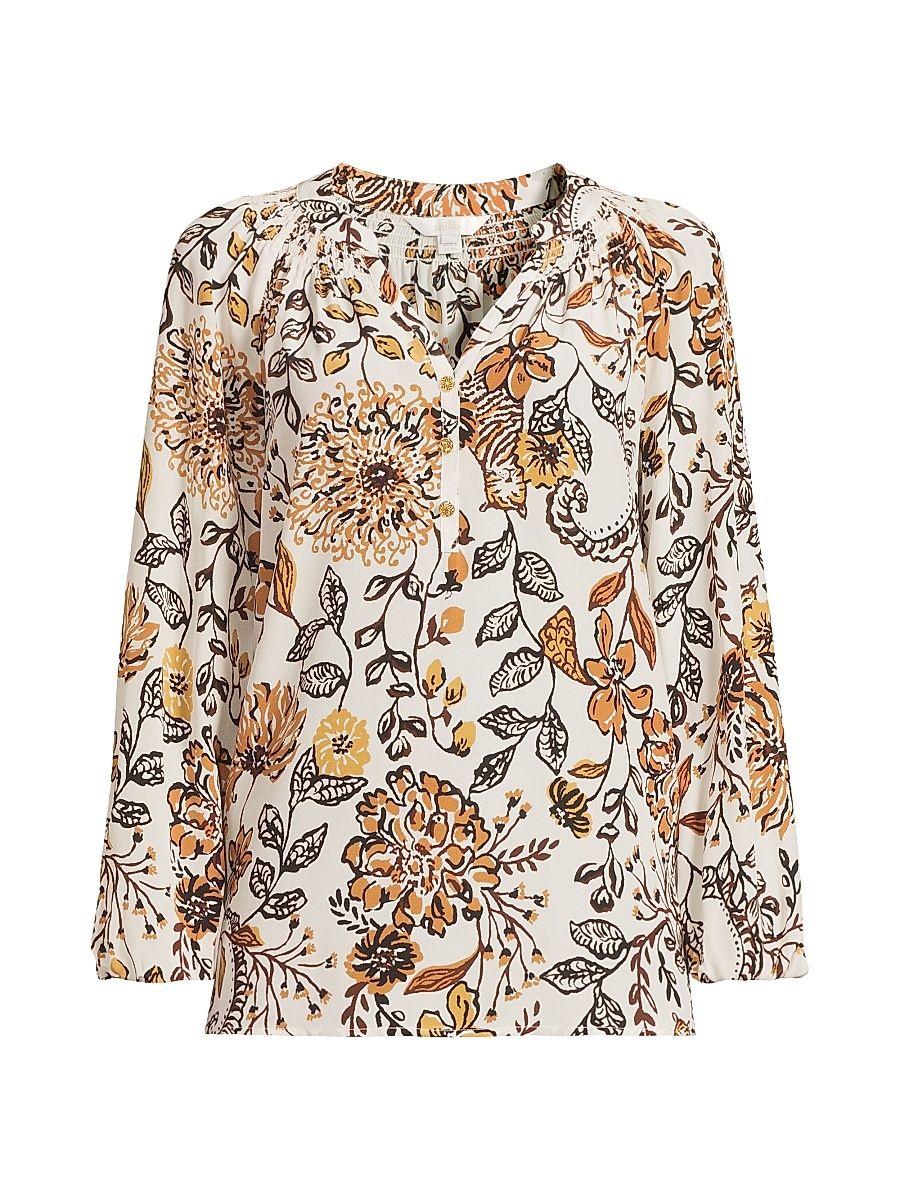 Women's Elsa Silk Floral Blouse - Coconut Take Meowt - Size XL