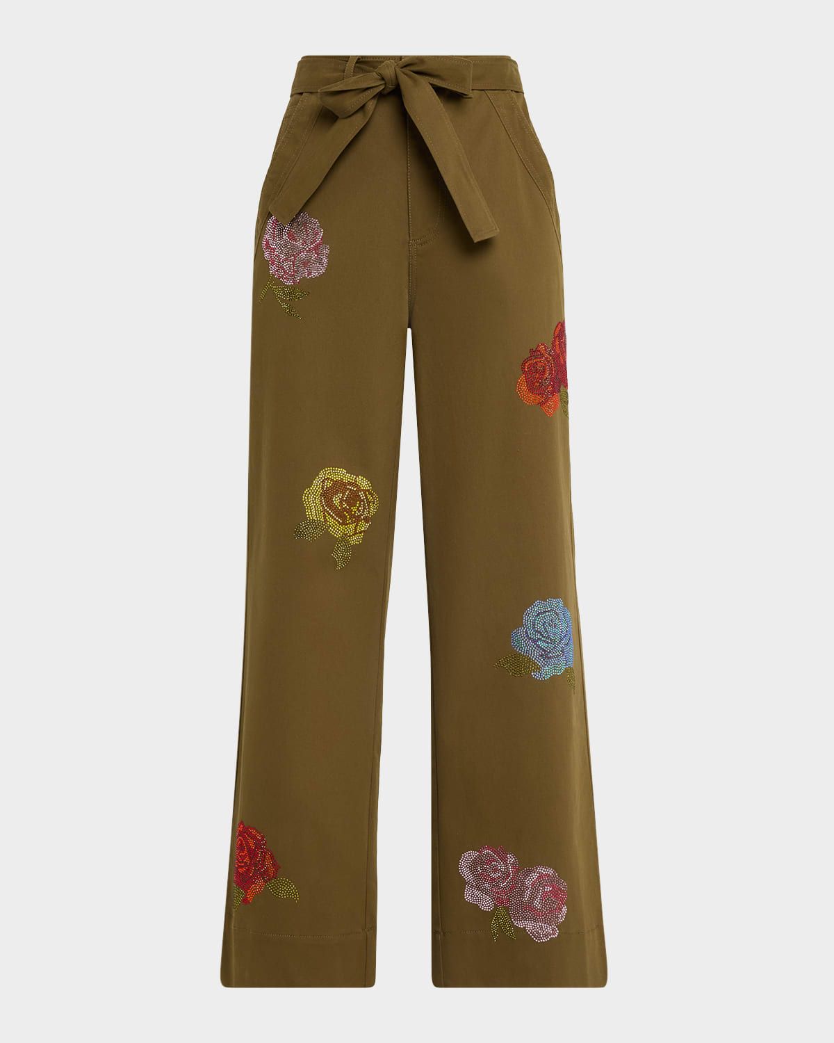 Wide-Leg Heatset Roses Pants
